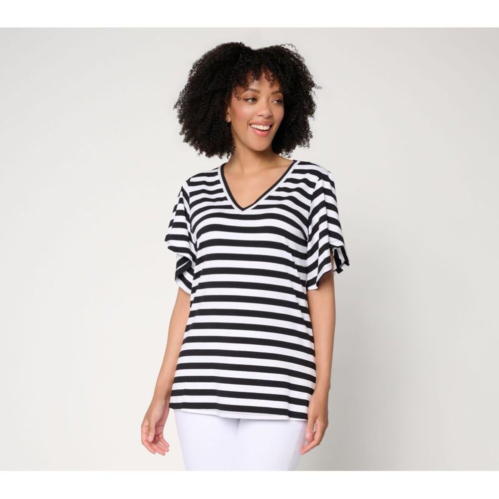 Belle by Kim Gravel Women's Top Plus Sz 2X TripleLuxe Knit Stripe Black